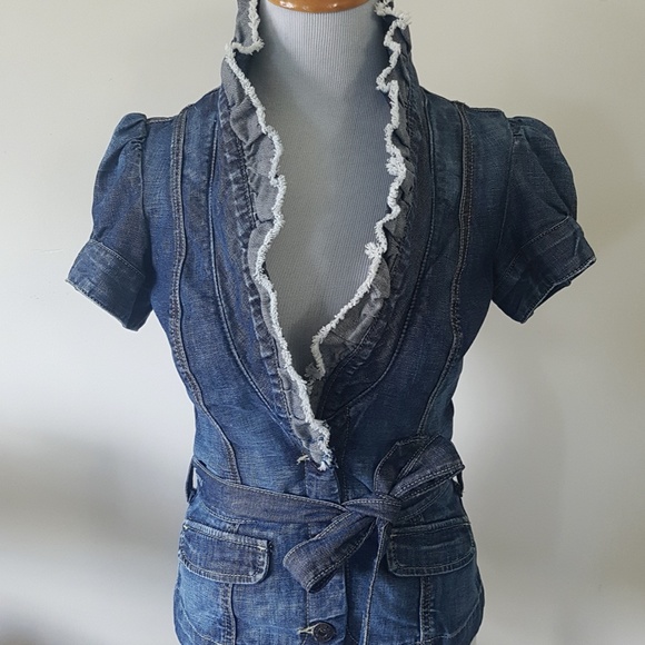 GUESS Denim Vintage-Style Short Sleeve Blazer - Small - Picture 8 of 9